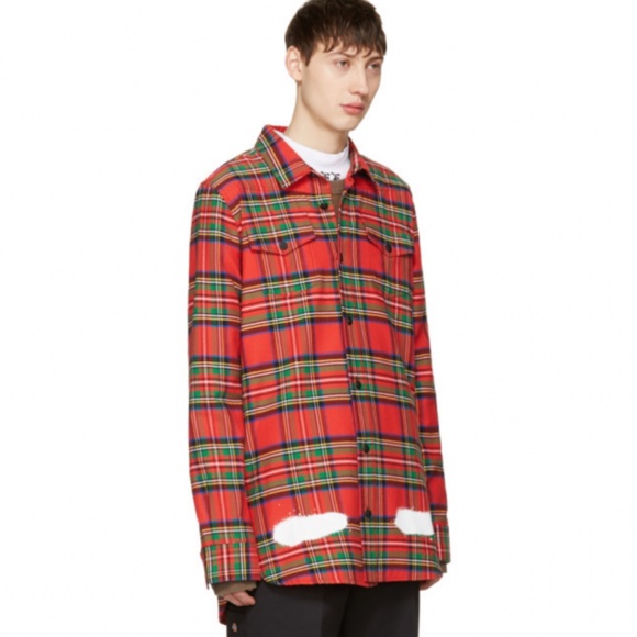 Off white spray paint flannel shirt in red - Picture 2 of 10